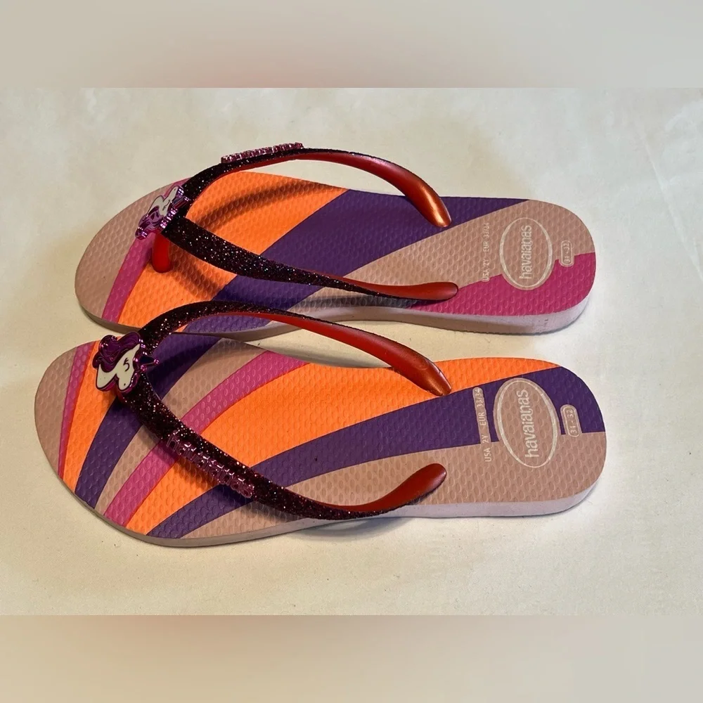 Havaianas flip flops slides sandals Girls 2 pink purple glitter rainbow unicorn - Picture 7 of 10